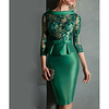 Sheath / Column Peplum Wedding Guest Cocktail Party Dress Jewel Neck 3/4 Length Sleeve Knee Length Satin with Buttons Appliques 2021 miniinthebox