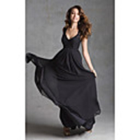 Sheath / Column Plunging Neck Floor Length Chiffon / Lace Bridesmaid Dress with Tier