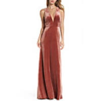 Sheath / Column Plunging Neck Floor Length Velvet Bridesmaid Dress with