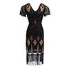 Sheath / Column Roaring 20s Vintage Party Wear Cocktail Party Dress V Neck Short Sleeve Tea Length Spandex with Sequin Tassel 2020