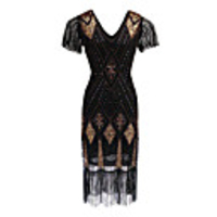 Sheath / Column Roaring 20s Vintage Party Wear Cocktail Party Dress V Neck Short Sleeve Tea Length Spandex with Sequin Tassel 2020