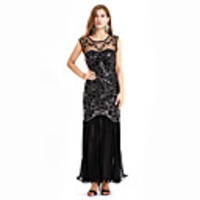 Sheath / Column Roaring 20s Vintage Party Wear Formal Evening Dress Illusion Neck Sleeveless Ankle Length Spandex with Pleats Crystals 2020
