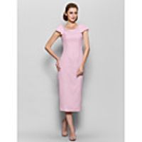 Sheath / Column Scoop Neck Tea Length Chiffon Mother of the Bride Dress with Pleats by Lightinthebox