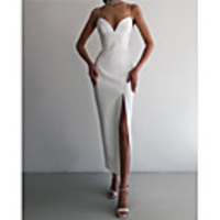 Sheath / Column Sexy bodycon Homecoming Party Wear Dress V Neck Sleeveless Ankle Length Spandex with Split 2020