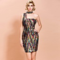 Sheath / Column Sexy bodycon Party Wear Cocktail Party Dress One Shoulder Sleeveless Short / Mini Sequined with Sequin 2020