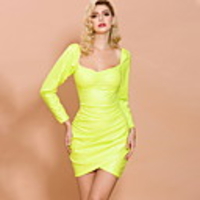 Sheath / Column Sexy bodycon Party Wear Cocktail Party Dress Scoop Neck Long Sleeve Short / Mini Spandex with Ruched 2020