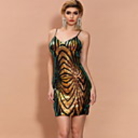 Sheath / Column Sexy bodycon Party Wear Cocktail Party Dress Spaghetti Strap Sleeveless Short / Mini Sequined with Sequin 2020