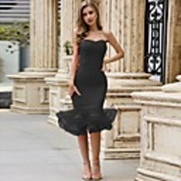 Sheath / Column Sexy bodycon Party Wear Cocktail Party Dress Strapless Sleeveless Knee Length Spandex with Ruffles 2020
