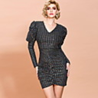 Sheath / Column Sexy bodycon Party Wear Cocktail Party Dress V Neck Long Sleeve Short / Mini Sequined with Ruched Sequin 2020