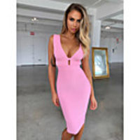 Sheath / Column Sexy bodycon Party Wear Cocktail Party Dress V Neck Sleeveless Knee Length Spandex with Sleek 2020