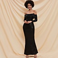 Sheath / Column Sexy bodycon Party Wear Prom Dress Off Shoulder Long Sleeve Floor Length Sequined with Sequin 2020