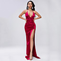 Sheath / Column Sexy bodycon Prom Formal Evening Dress Halter Neck Sleeveless Sweep / Brush Train Spandex with Ruched Split 2020