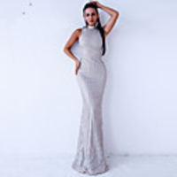 Sheath / Column Sexy bodycon Prom Formal Evening Dress High Neck Sleeveless Floor Length Spandex Sequined with Sequin 2020