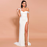 Sheath / Column Sexy bodycon Prom Formal Evening Dress One Shoulder Sleeveless Sweep / Brush Train Lace with Split 2020