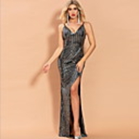 Sheath / Column Sexy bodycon Prom Formal Evening Dress V Neck Sleeveless Floor Length Sequined with Sequin Split 2020