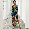Sheath / Column Sexy Boho Holiday Party Wear Dress V Neck Long Sleeve Asymmetrical Chiffon with Pattern / Print 2020