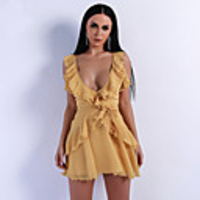 Sheath / Column Sexy Boho Party Wear Cocktail Party Dress V Neck Sleeveless Short / Mini Chiffon with Sash / Ribbon Ruffles 2020