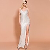 Sheath / Column Sexy Sparkle Prom Formal Evening Dress Spaghetti Strap Sleeveless Floor Length Spandex Sequined with Split 2020
