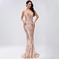 Sheath / Column Sexy Sparkle Prom Formal Evening Dress Spaghetti Strap Sleeveless Sweep / Brush Train Spandex Sequined with Sequin 2020