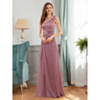 Sheath / Column Sexy Sparkle Wedding Guest Formal Evening Dress One Shoulder Sleeveless Floor Length Sequined with Ruched Appliques 2020