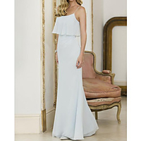 Sheath / Column Spaghetti Strap Floor Length Chiffon Bridesmaid Dress with Ruffles