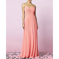 Sheath / Column Strapless Floor Length Chiffon Bridesmaid Dress with Pleats