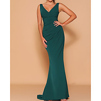 Sheath / Column V Neck Floor Length Chiffon Bridesmaid Dress with Ruching