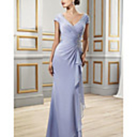 Sheath / Column V Neck Floor Length Chiffon Bridesmaid Dress with Ruffles / Draping