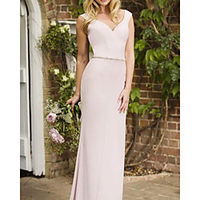 Sheath / Column V Neck Floor Length Stretch Satin Bridesmaid Dress with