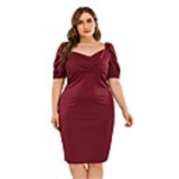Sheath / Column Vintage Plus Size Party Wear Cocktail Party Dress V Neck Short Sleeve Knee Length Spandex with Sleek 2020