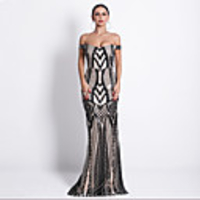 Sheath / Column Vintage Sexy Prom Formal Evening Dress Off Shoulder Sleeveless Sweep / Brush Train Spandex Sequined with Sequin 2020