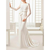 Sheath / Column Wedding Dresses Bateau Neck Sweep / Brush Train Floor Length Satin Tulle Long Sleeve Simple Elegant with Bow(s) Buttons 2020