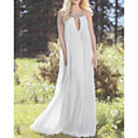 Sheath / Column Wedding Dresses Halter Neck Floor Length Chiffon Sleeveless Beach with Beading Appliques 2020