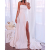 Sheath / Column Wedding Dresses Jewel Neck Floor Length Satin Sleeveless Simple with Split Front 2020