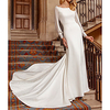 Sheath / Column Wedding Dresses Jewel Neck Sweep / Brush Train Chiffon Stretch Satin Long Sleeve Simple Vintage with 2021 miniinthebox