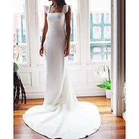 Sheath / Column Wedding Dresses Scoop Neck Chapel Train Stretch Satin Sleeveless Simple with 2020
