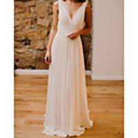 Sheath / Column Wedding Dresses V Neck Court Train Chiffon Sleeveless Simple with 2020