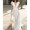 Sheath / Column Wedding Dresses V Neck Court Train Chiffon Tulle Sleeveless Simple Beach with Bow(s) Pleats 2020