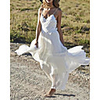 Sheath / Column Wedding Dresses V Neck Spaghetti Strap Court Train Chiffon Lace Sleeveless Beach with Appliques Split Front 2020