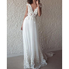 Sheath / Column Wedding Dresses V Neck Sweep / Brush Train Tulle Sleeveless Beach Vintage Backless with Appliques 2020