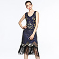 Sheath Column Elegant Vintage Party Wear Cocktail Party Dress V Neck Sleeveless Tea Length Spandex Tulle with Sequin 2020
