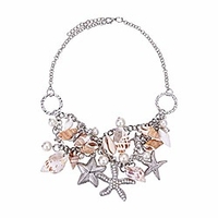 shell necklaces summer sea shell starfish faux pearl necklaces statement chunky beach women necklace collar pendant mermaid costume necklace,  16 long