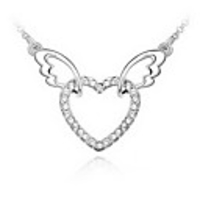 Shining Crystal And Platinum Plated Alloy Winged Heart Pendant Necklace