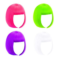 Short Bob Hair Wigs 4 Pieces 12 Straight with Flat Bangs Synthetic Colorful Cosplay Daily Party Wig for Women Girls Free Wig Cap miniinthebox