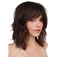 Short Bob Wave Wig with Bangs Womens Wavy Wig Natural Looking Heat Resistant Synthetic Cosplay Wigs for Girl Party Costume Wig Extensions Dark Brown miniinthebox
