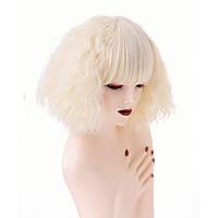 Short Corn Wavy Curly Blonde Bob Wigs for Women Ladies Synthetic Full Hair Natural Honey Ash Strawberry Gold Wig with Bang for Rocker Cosplay Costume miniinthebox