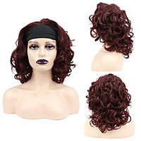 Short Curly Hair HeadBand Wig Synthetic Head Wigs for Women Wine Color Heat Resistant Hair Wigs Free Cap miniinthebox