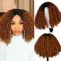 Short Hair Kinky Curly Bob Wig Soft Synthetic Water Wave Wigs For Black Women Ombre Glueless Natural Heat Resistant Cosplay Wig miniinthebox
