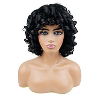 Short Loose Curly Wigs Fluffy Weave Curl Afro Synthetic Hair Wig Natural Daily Half Wigs for Black Women and White Women Breathable Rose Net Wigs (1B Natural Black) miniinthebox