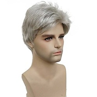 Short Silver gray Wig Mens Short Synthetic Hair Father